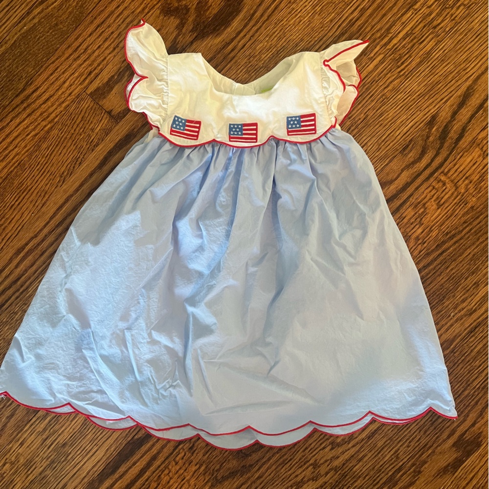 Classic Whimsy. Flag Scalloped Blue Amelia Dress